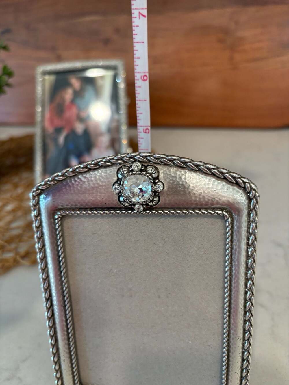 Brighton Silver Tone Hammered Metal Picture Frame with Rhinestone Accent - Picture 2 of 5